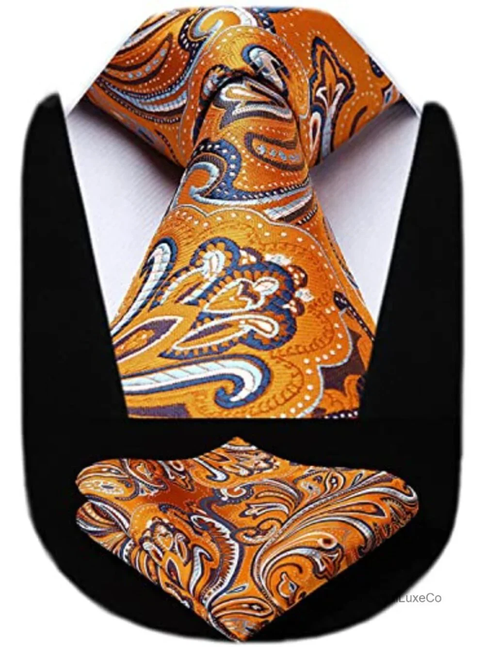 Paisley Tie & Pocket Square Set Woven Microfibre Mens Necktie Handkerchief